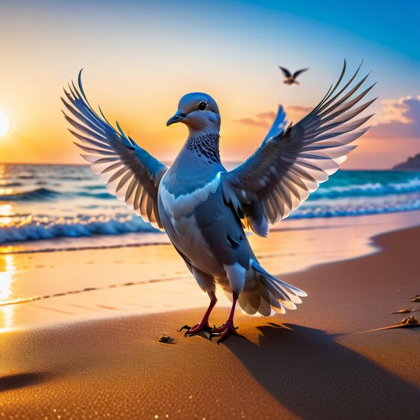 Photo of a dancing of a dove on the beach