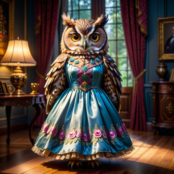 Image of a owl in a dress in the house