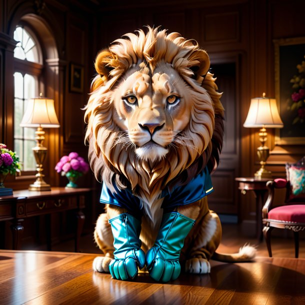 Picture of a lion in a gloves in the house