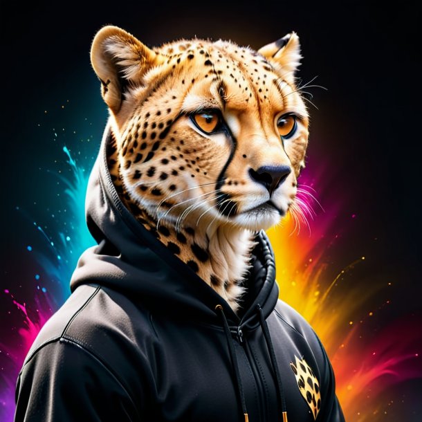 Picture of a cheetah in a black hoodie