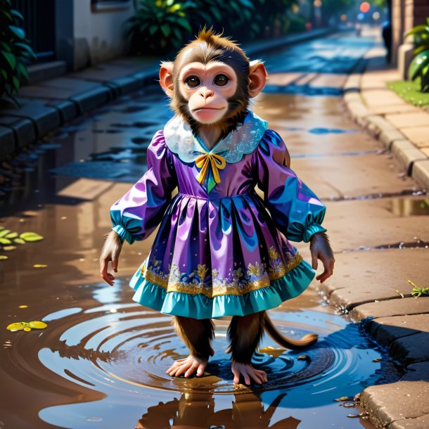 Illustration of a monkey in a dress in the puddle