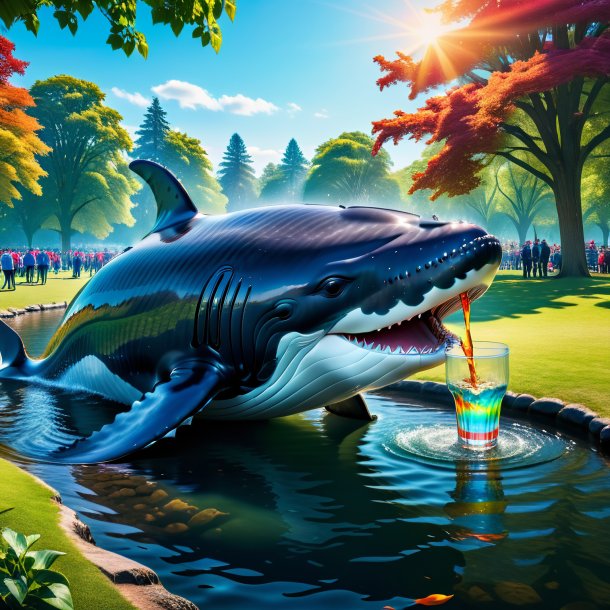 Photo d'une boisson d'une baleine dans le parc