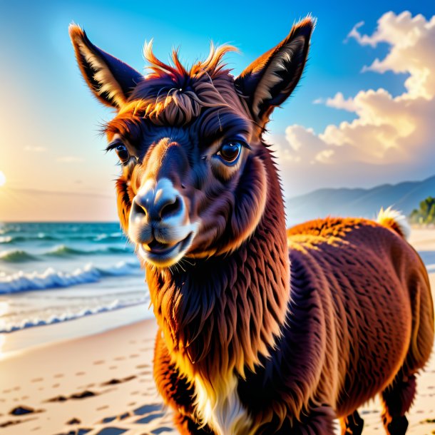 Picture of a angry of a llama on the beach