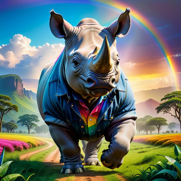 Photo of a rhinoceros in a jeans on the rainbow