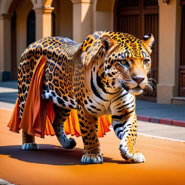 Foto de un jaguar en una falda naranja