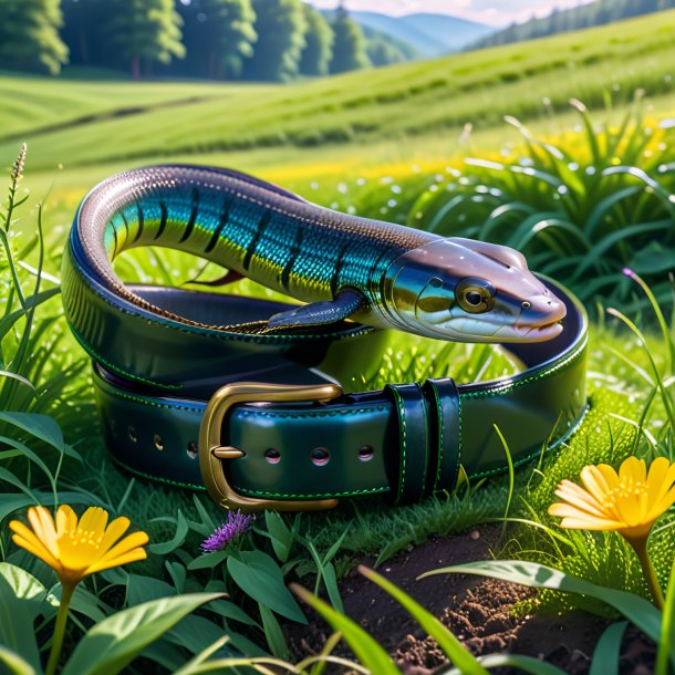 Image of a eel in a belt in the meadow