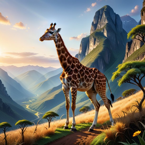 De um jogo de uma girafa nas montanhas