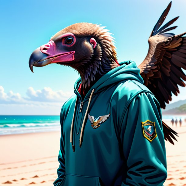 Illustration of a vulture in a hoodie on the beach