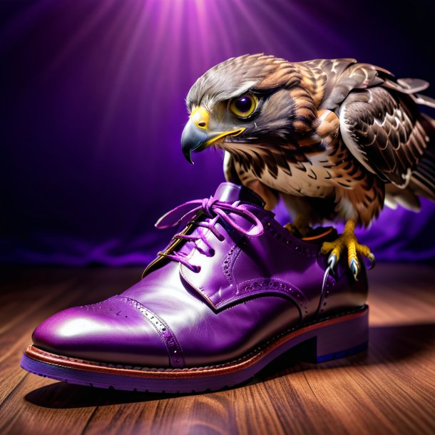 Photo d'un faucon dans des chaussures violettes