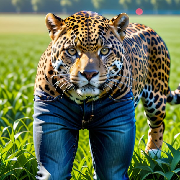 Foto de un jaguar en un jeans en el campo