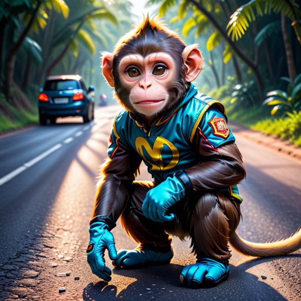 Image of a monkey in a gloves on the road