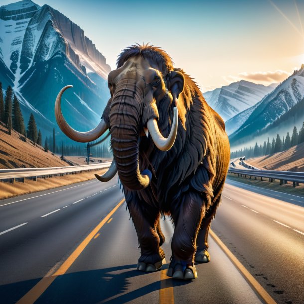 Photo of a mammoth in a coat on the highway