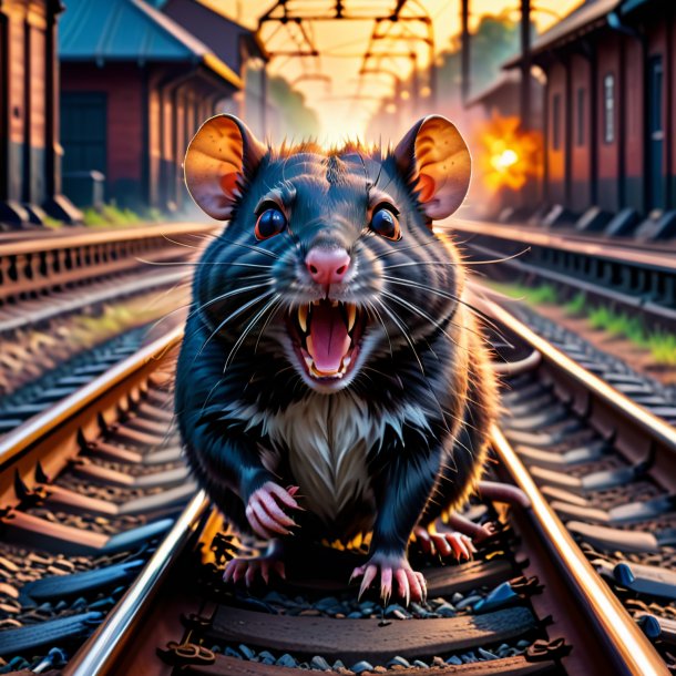 Picture of a angry of a rat on the railway tracks