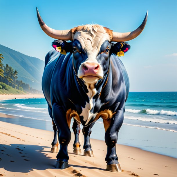 Picture of a bull in a jeans on the beach