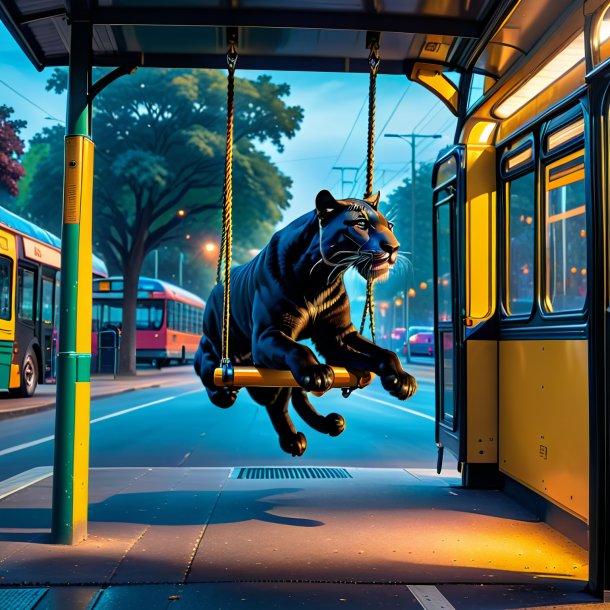 Image of a swinging on a swing of a panther on the bus stop