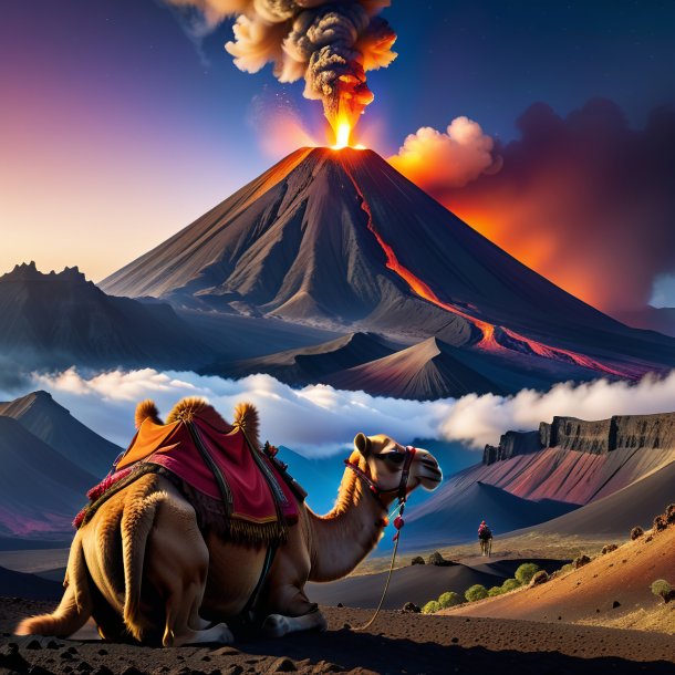 Picture of a waiting of a camel in the volcano