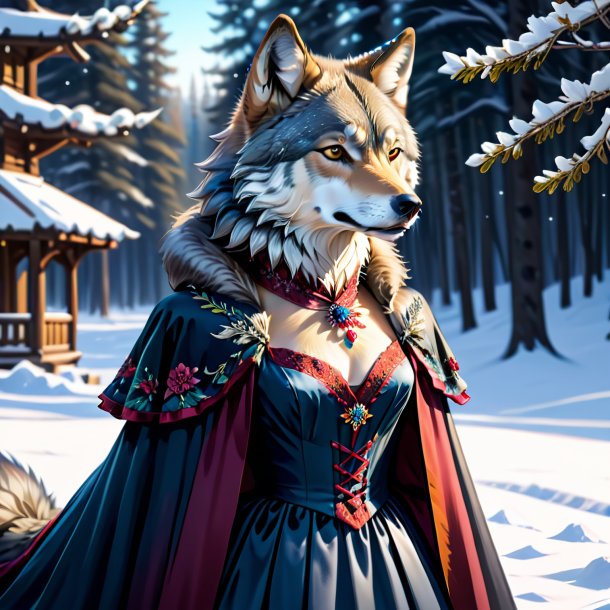 Drawing of a wolf in a dress in the snow