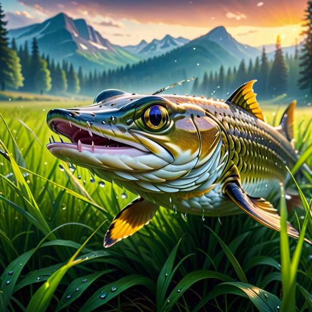 Pic of a crying of a pike in the meadow