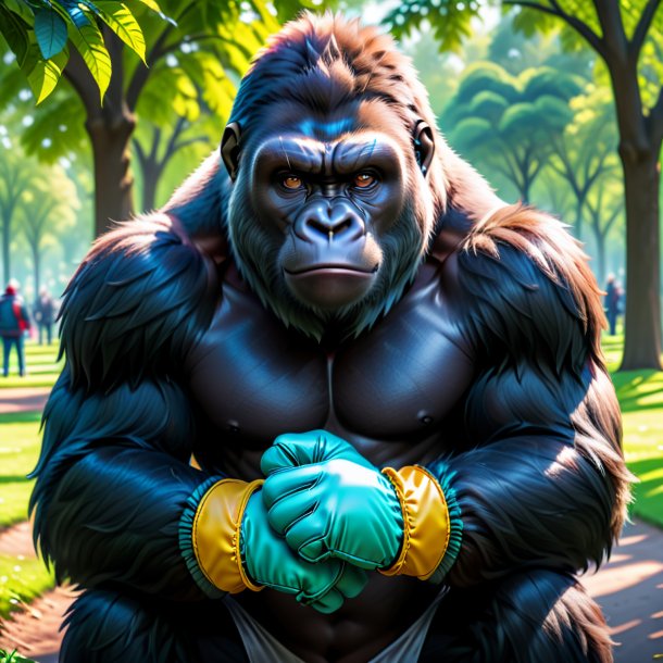 Image of a gorilla in a gloves in the park