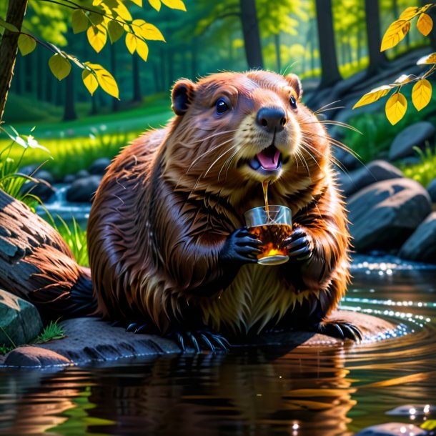 Photo of a drinking of a beaver in the park