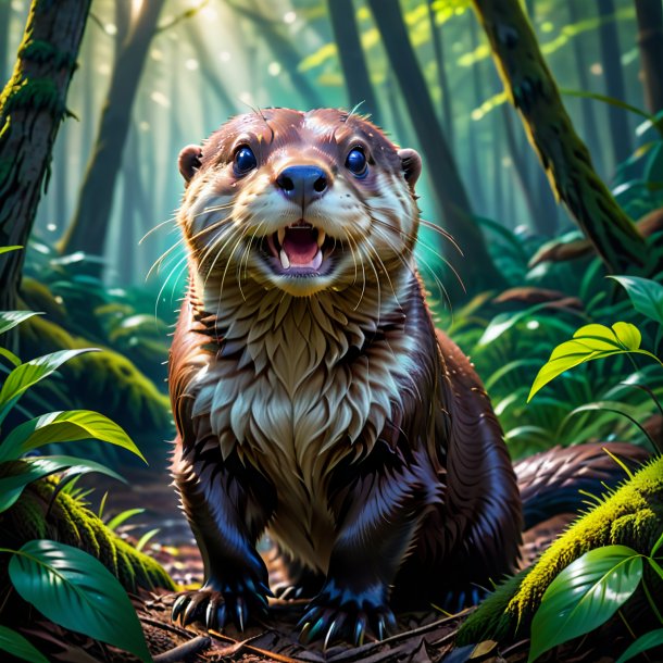 Image of a threatening of a otter in the forest