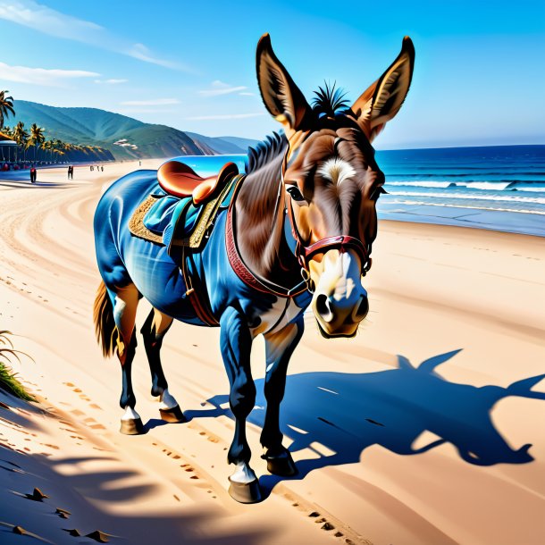 Dessin d'une mule dans un jean sur la plage