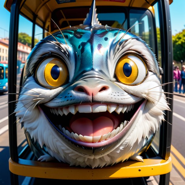 Pic of a smiling of a sardines on the bus stop