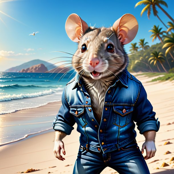 Illustration of a rat in a jeans on the beach