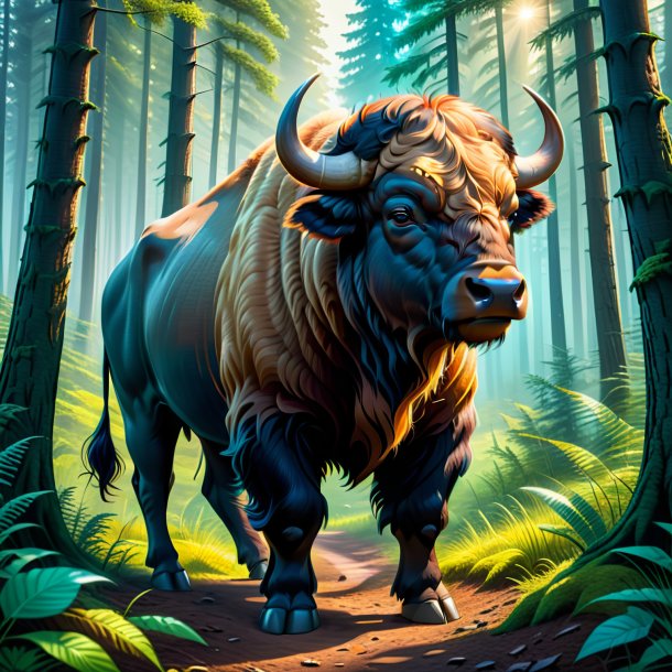 Illustration of a buffalo in a trousers in the forest