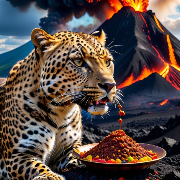 Photo of a eating of a leopard in the volcano