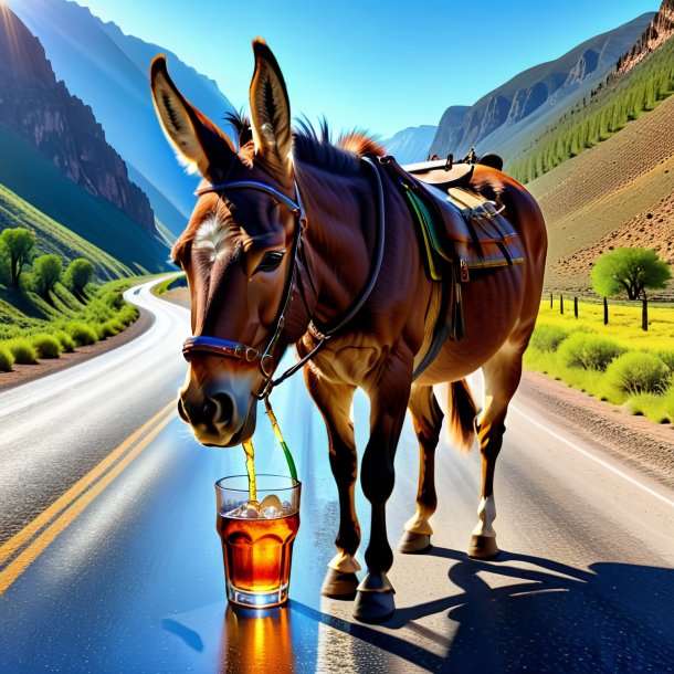 Pic of a drinking of a mule on the road