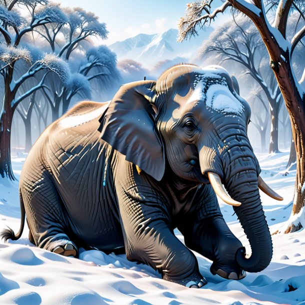 Image of a resting of a elephant in the snow