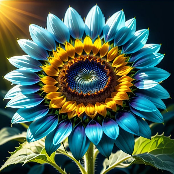 Ilustración de un girasol azul