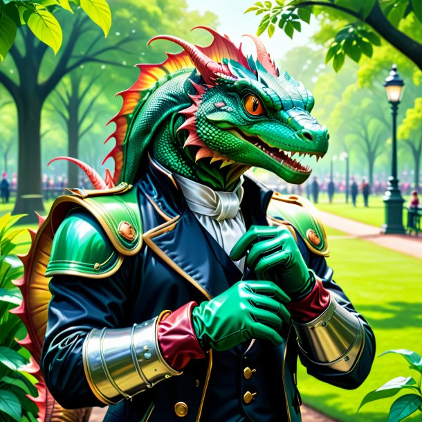 Illustration of a basilisk in a gloves in the park