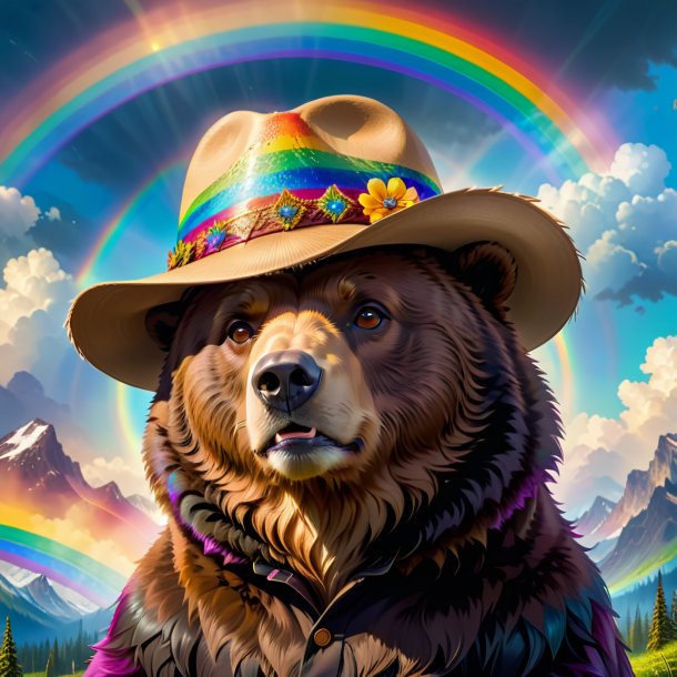 Picture of a bear in a hat on the rainbow