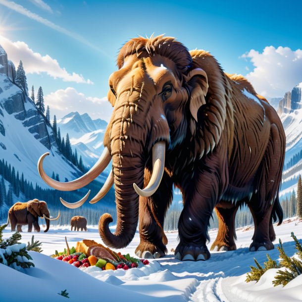 Image of a eating of a mammoth in the snow