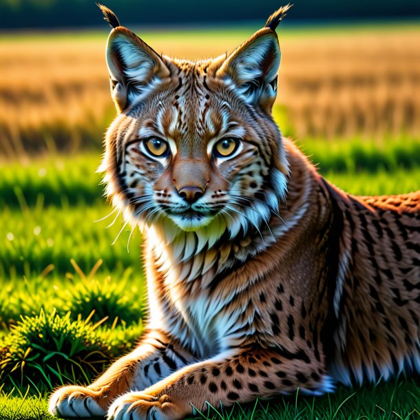 Pic d'une attente d'un lynx sur le terrain