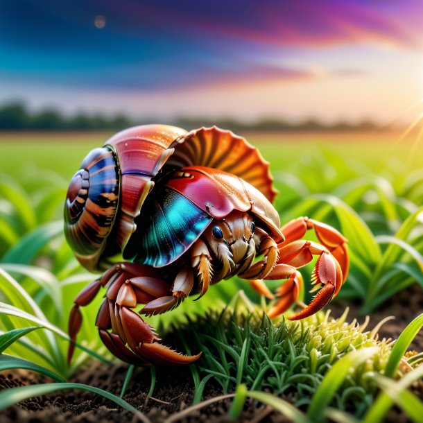 Photo of a dancing of a hermit crab on the field