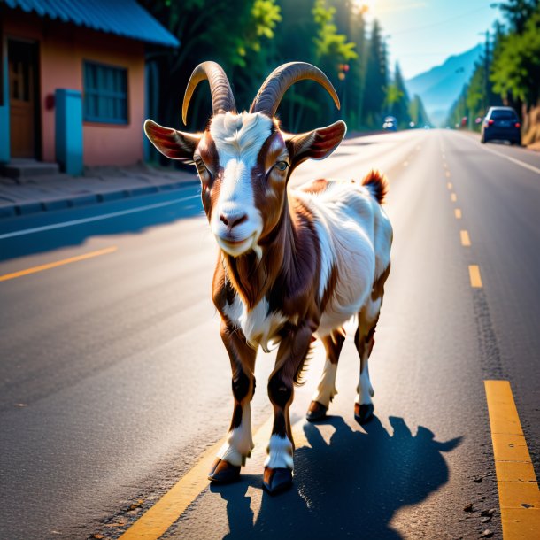 Foto de una cabra en un zapato en el camino