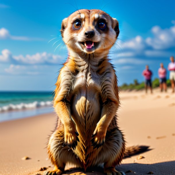 Image of a angry of a meerkat on the beach