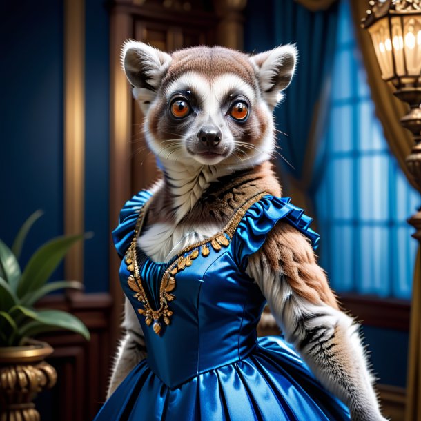 Picture of a lemur in a blue dress