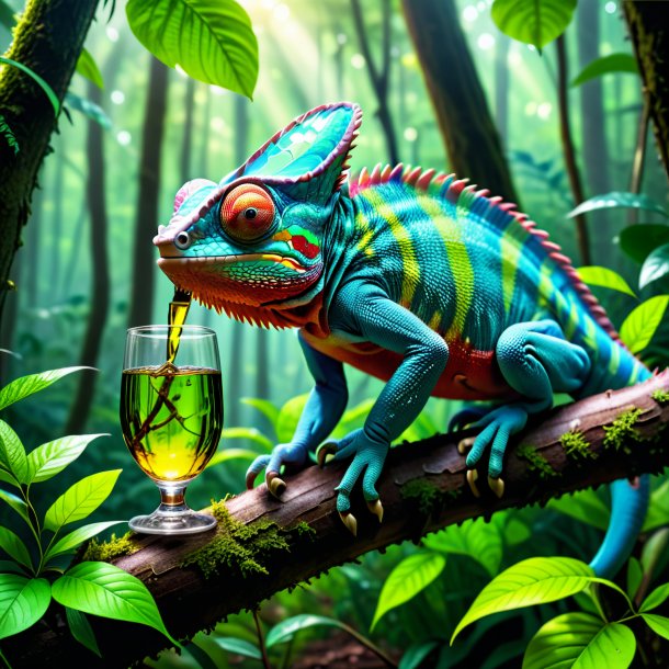 Photo of a drinking of a chameleon in the forest