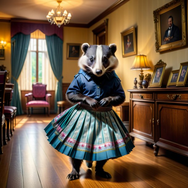 Image of a badger in a skirt in the house