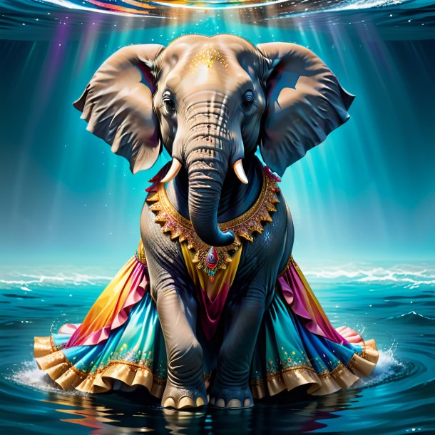 Ilustración de un elefante en un vestido en el agua