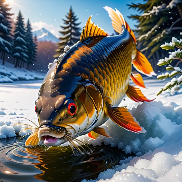 Pic of a drinking of a carp in the snow