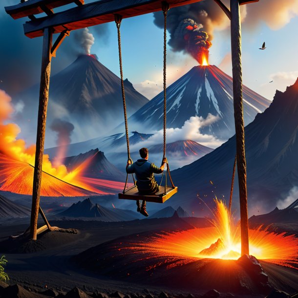 Image of a swinging on a swing of a goose in the volcano