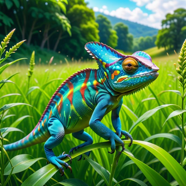 Photo d'une baignade d'un caméléon dans la prairie