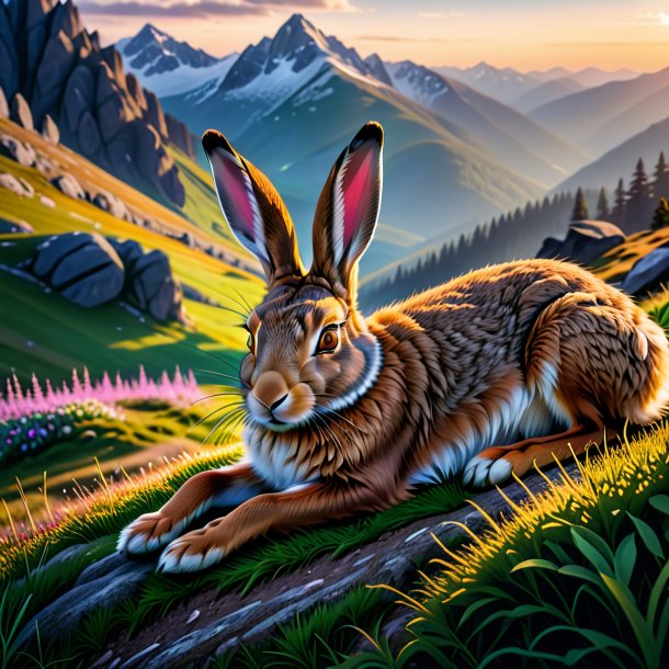 Pic of a sleeping of a hare in the mountains