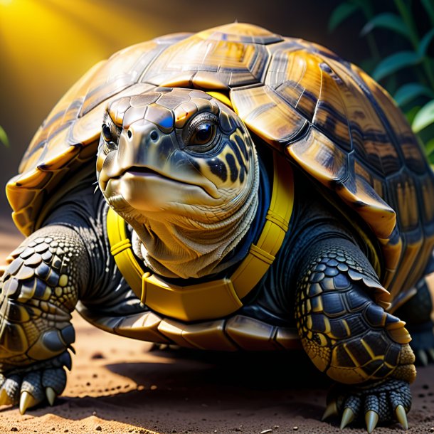 Pic of a tortoise in a yellow belt