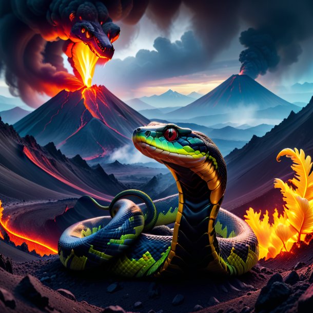 Image of a snake in a gloves in the volcano